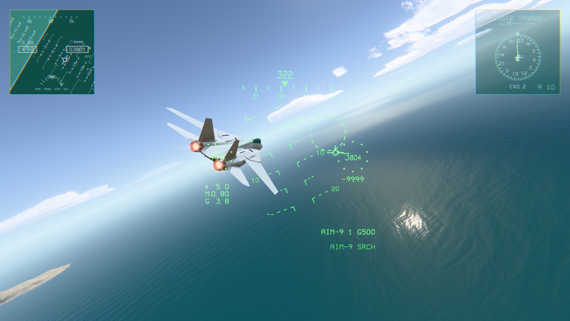 OVERSWEEP aircraft in a loaded break turn with afterburners lit