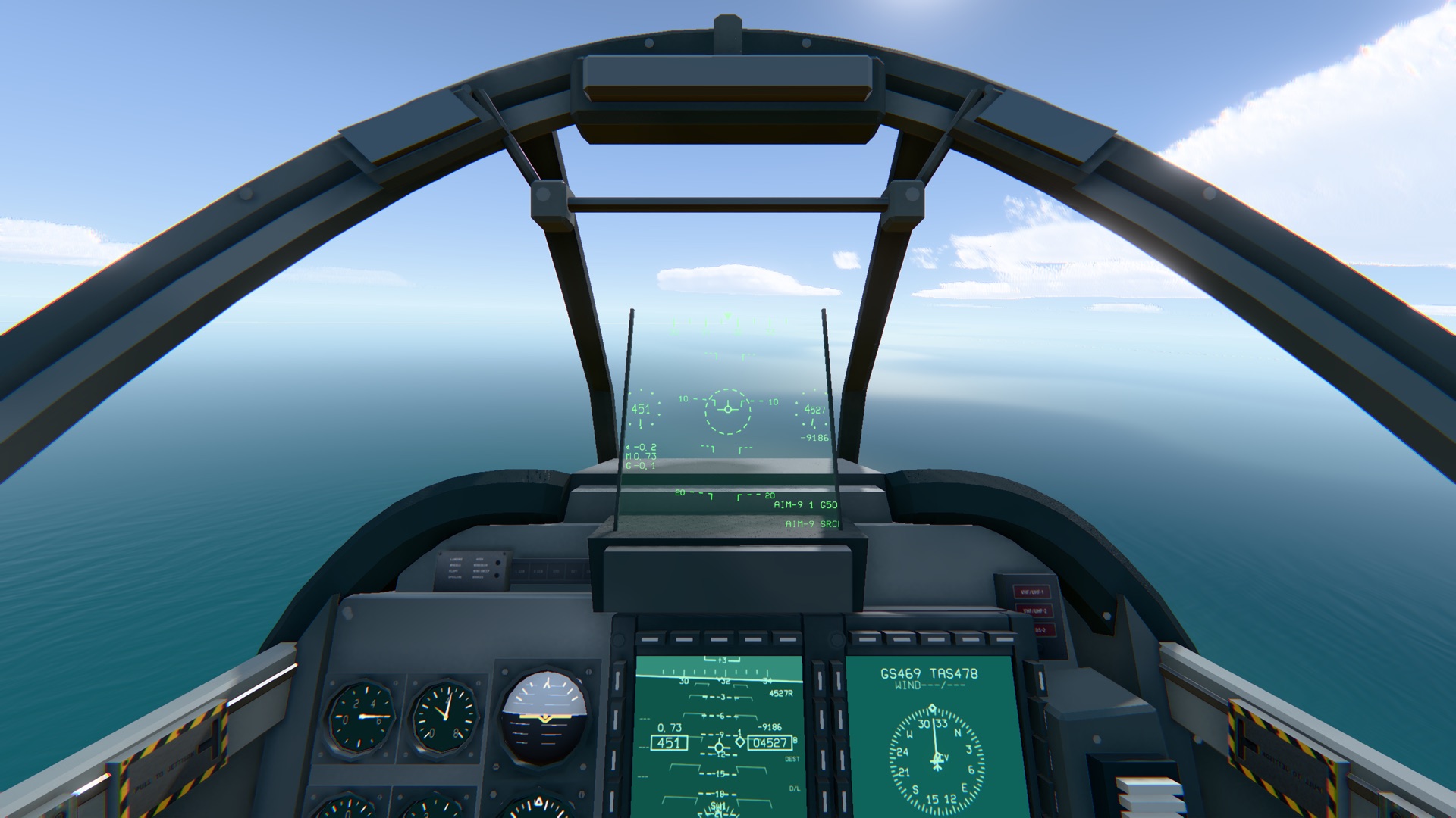 OVERSWEEP cockpit forward view with instruments and multifunction displays